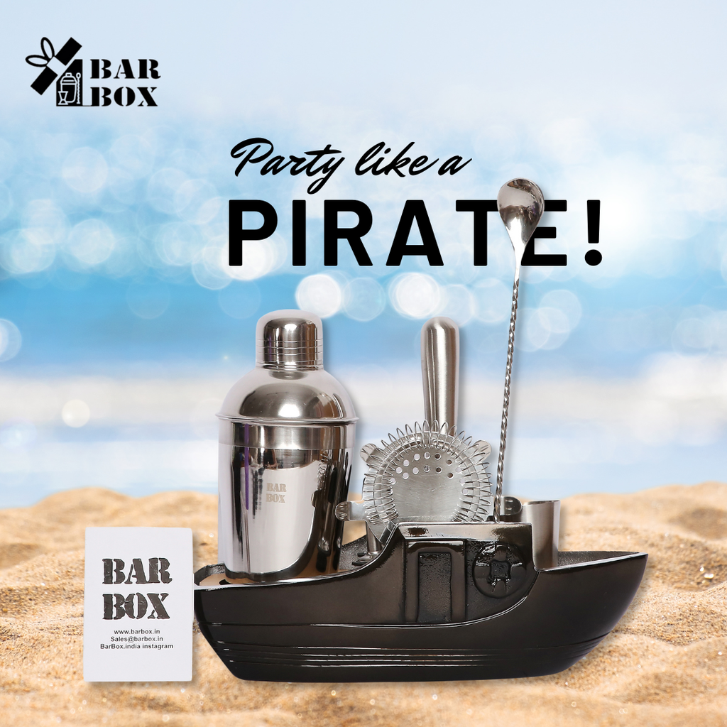Bar Box 8-Piece Cocktail Shaker Set with Boat Shaped Stand - Bar Tools | Bartender Kit