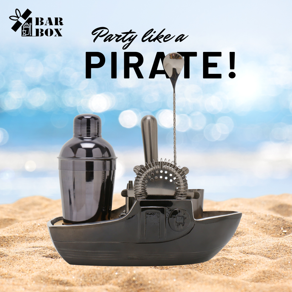 Bar Box 8-Piece Cocktail Shaker Set with Boat Shaped Stand - Bar Tools|Bartender Kit (Gun-Metal)