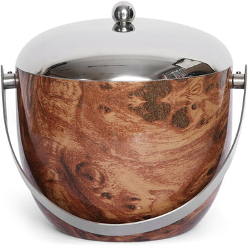 Bar Box Bar Box Dark Wood Finish Double Walled Stainless Steel Insulated Ice Bucket with Lid | Keeps Ice Cold for 6 h | Perfect for Home bar, Gifting, Parties(1.5L)