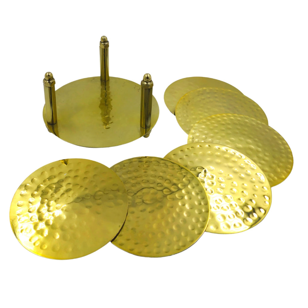 Bar Box Bar Box Gold Plating Hammered Design Coasters with Velvet Base for Drinks and Cups Set of 6 with Stand