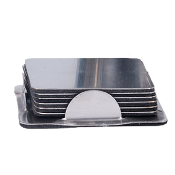 Bar Box Bar Box Stainless Steel Drink Coasters with Holder for Home Counters, Kitchen, Dining Room, Living Room, Patio, Coffee Table (Set of 6)