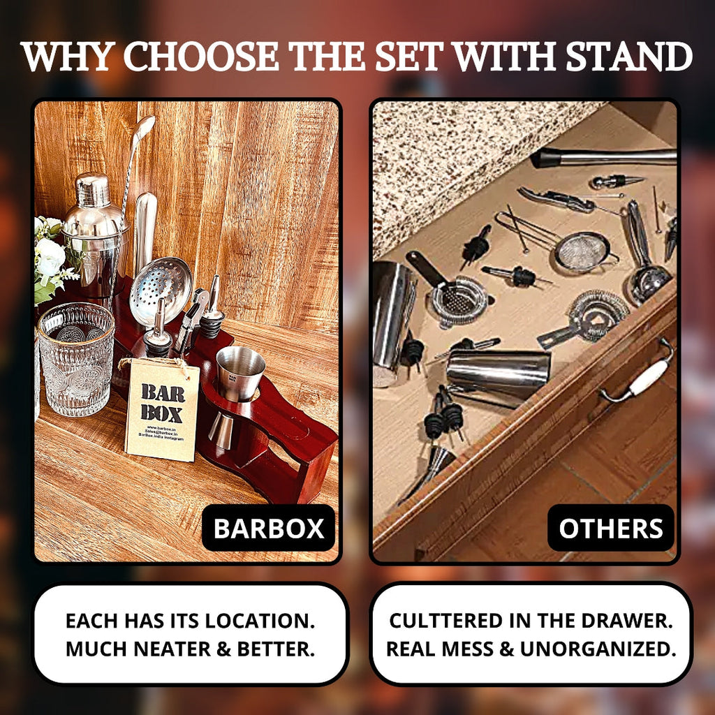 Bar Box Cocktail & Barware Tool Sets BarBox Cocktail Shaker Set with Bottle shaped display stand (Mahogany)