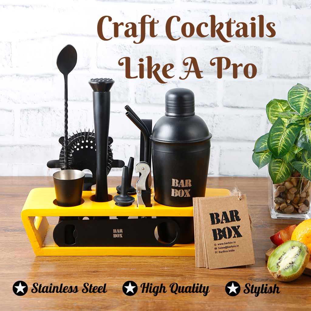 Bar Box Cocktail & Barware Tool Sets BarBox Cocktail Shaker Set with Table display stand (Black Matte)