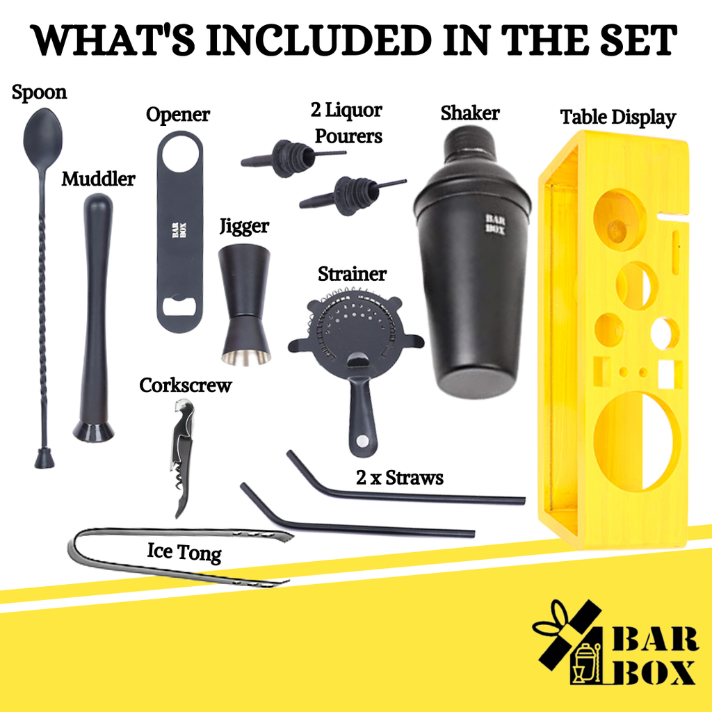 Bar Box Cocktail & Barware Tool Sets BarBox Cocktail Shaker Set with Table display stand (Black Matte)