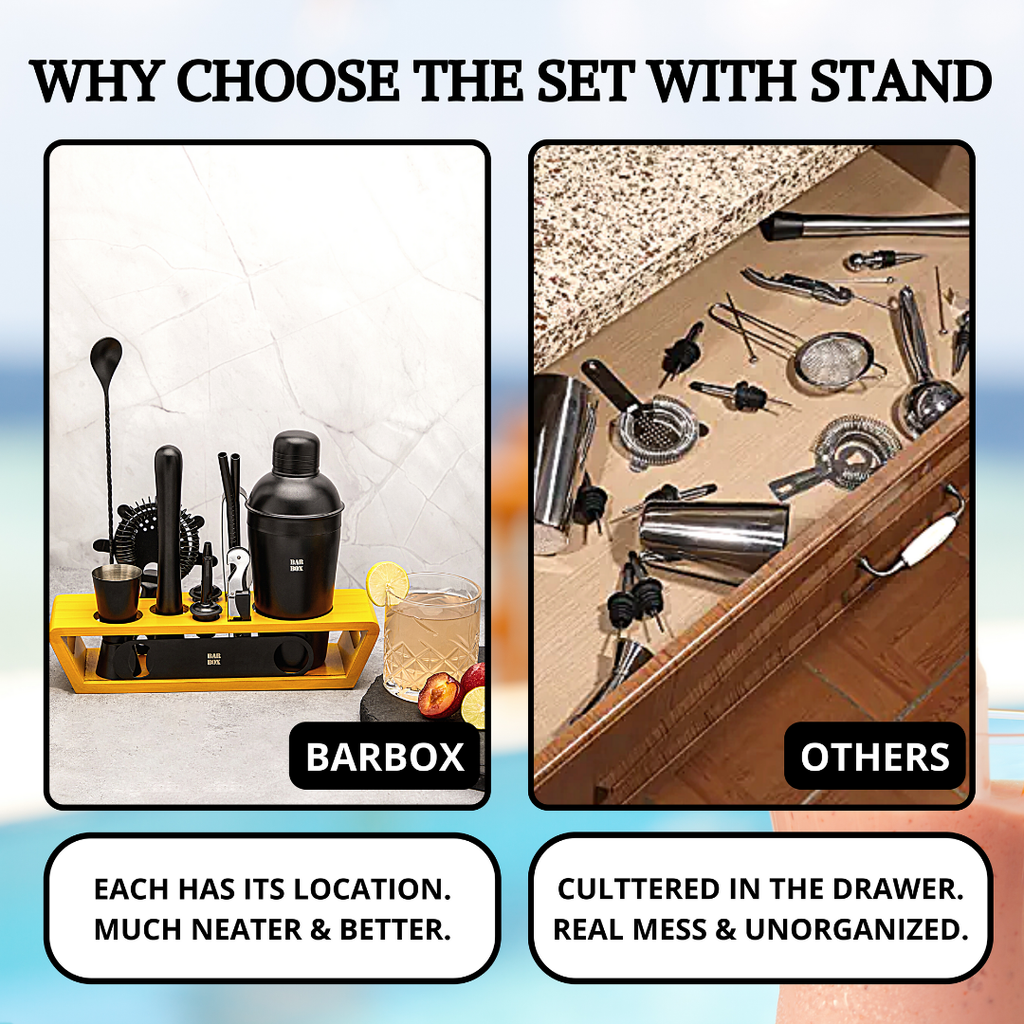 Bar Box Cocktail & Barware Tool Sets BarBox Cocktail Shaker Set with Table display stand (Black Matte)