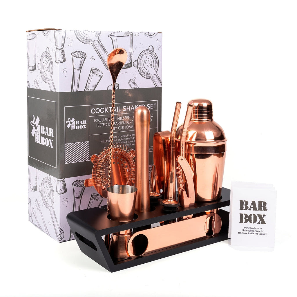 Bar Box Cocktail & Barware Tool Sets BarBox Cocktail Shaker Set with Table display stand (Rose Gold)