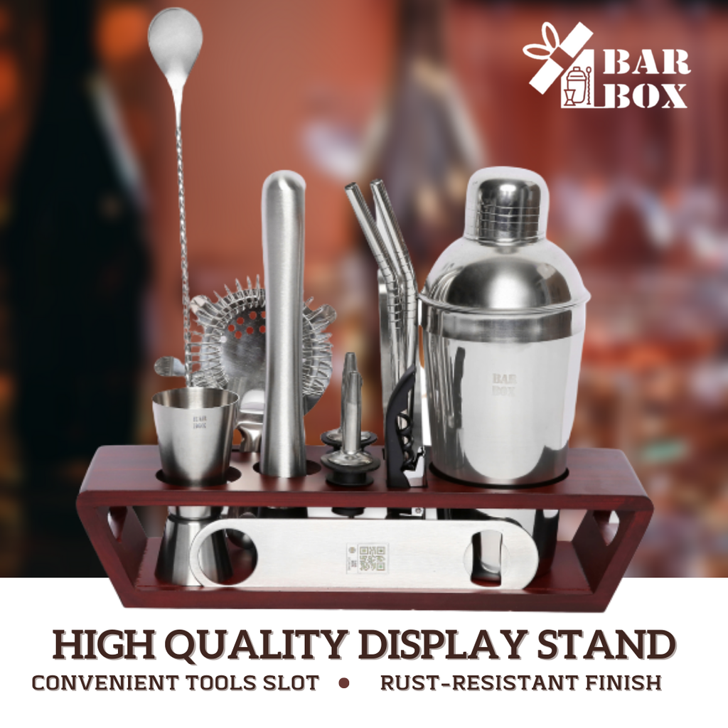 Bar Box Cocktail & Barware Tool Sets BarBox Cocktail Shaker Set with Table display stand (Stainless Steel)