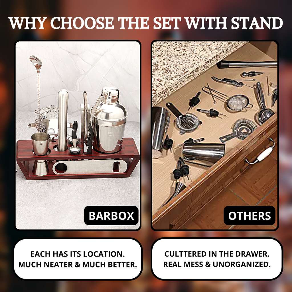 Bar Box Cocktail & Barware Tool Sets BarBox Cocktail Shaker Set with Table display stand (Stainless Steel)