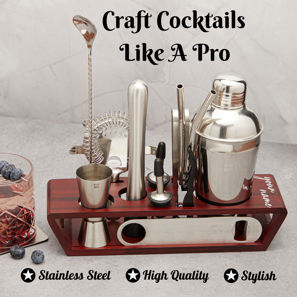 Bar Box Cocktail & Barware Tool Sets BarBox Cocktail Shaker Set with Table display stand (Stainless Steel)