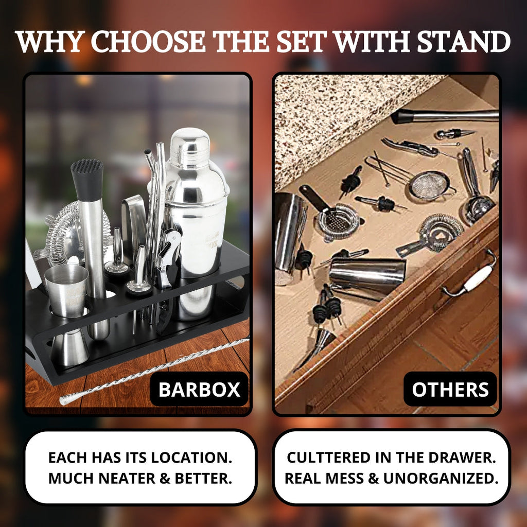 Bar Box Cocktail & Barware Tool Sets BarBox Cocktail Shaker Set with Table display stand (Stainless Steel)