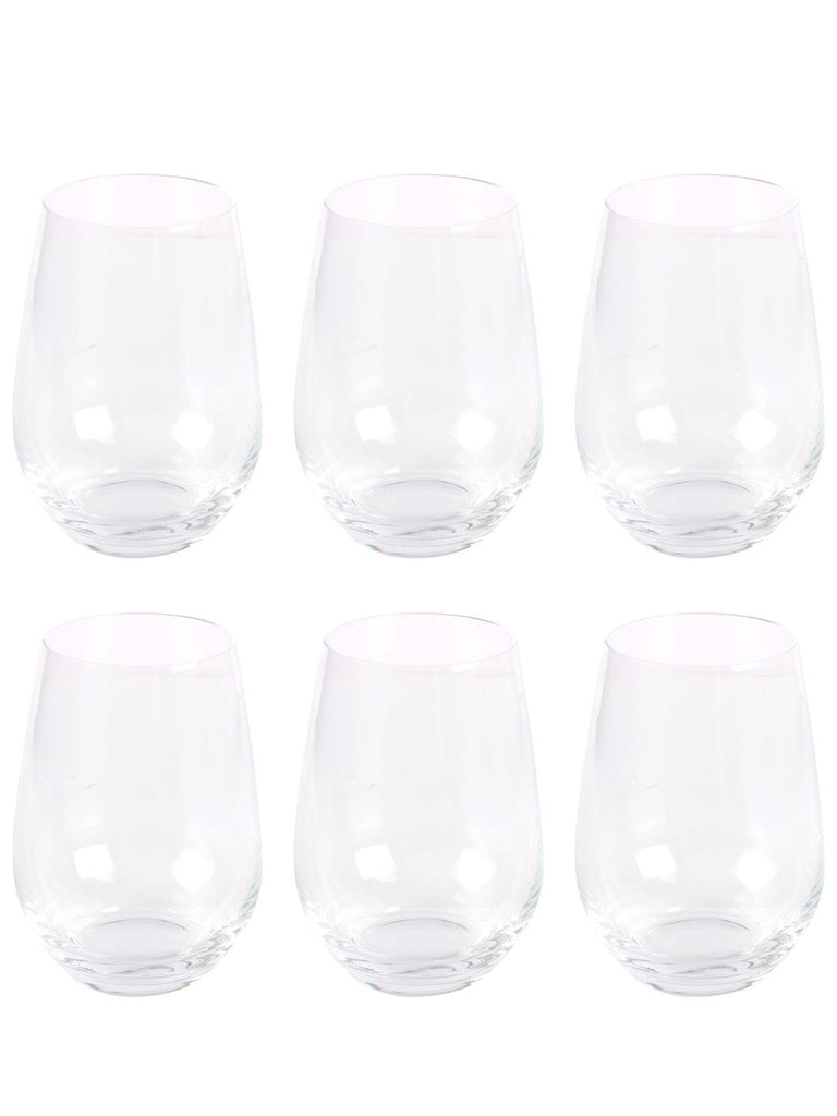 BarBox Crystal Stemless Wine Glasses|Hand Blown, Red White Wine Glasses|Smooth Rim Standard Wine Glass Tumbler|18 oz|Clear (Set of 6) - Bar Box