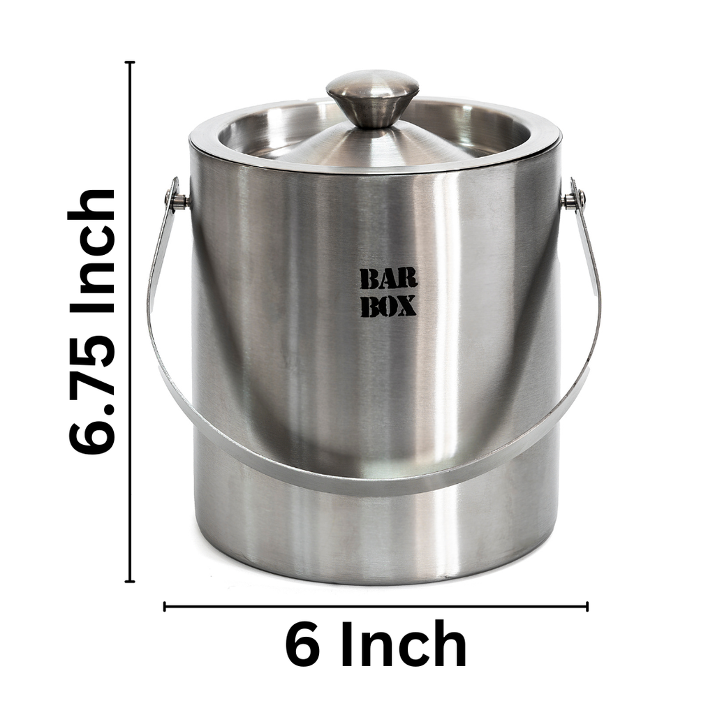 Bar Box Cocktail & Barware Tool Sets BarBox Double Walled Stainless Steel Insulated Ice Bucket with Lid and Tong | Keeps Ice Cold for 6 h | Perfect for Home bar, Gifting, Parties(1.5L)