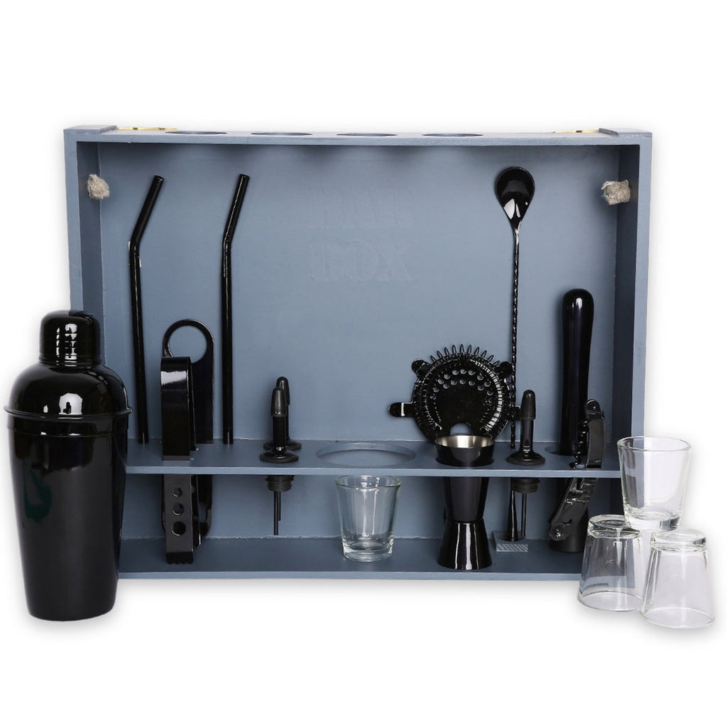 Bar Box BarBox Home Bar Kit with Military Grey Wall-mount Stand (19-Pcs)(Metallic Black)