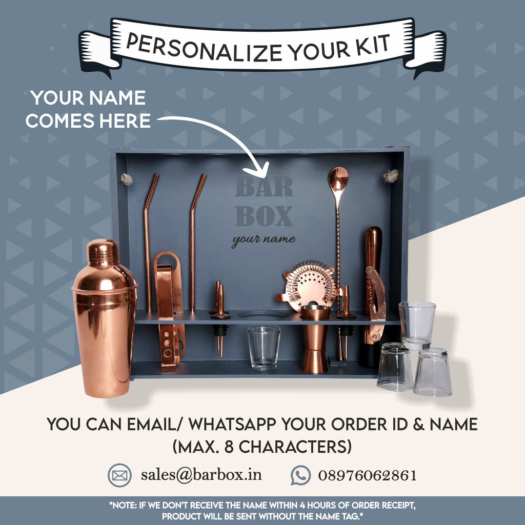 Bar Box Cocktail & Barware Tool Sets BarBox Home Bar Kit with Military Grey Wall-mount Stand (19-Pcs)(Rose Gold)