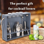 Bar Box Cocktail & Barware Tool Sets BarBox Home Bar Kit with Military Grey Wall-mount Stand (19-Pcs)(Silver)