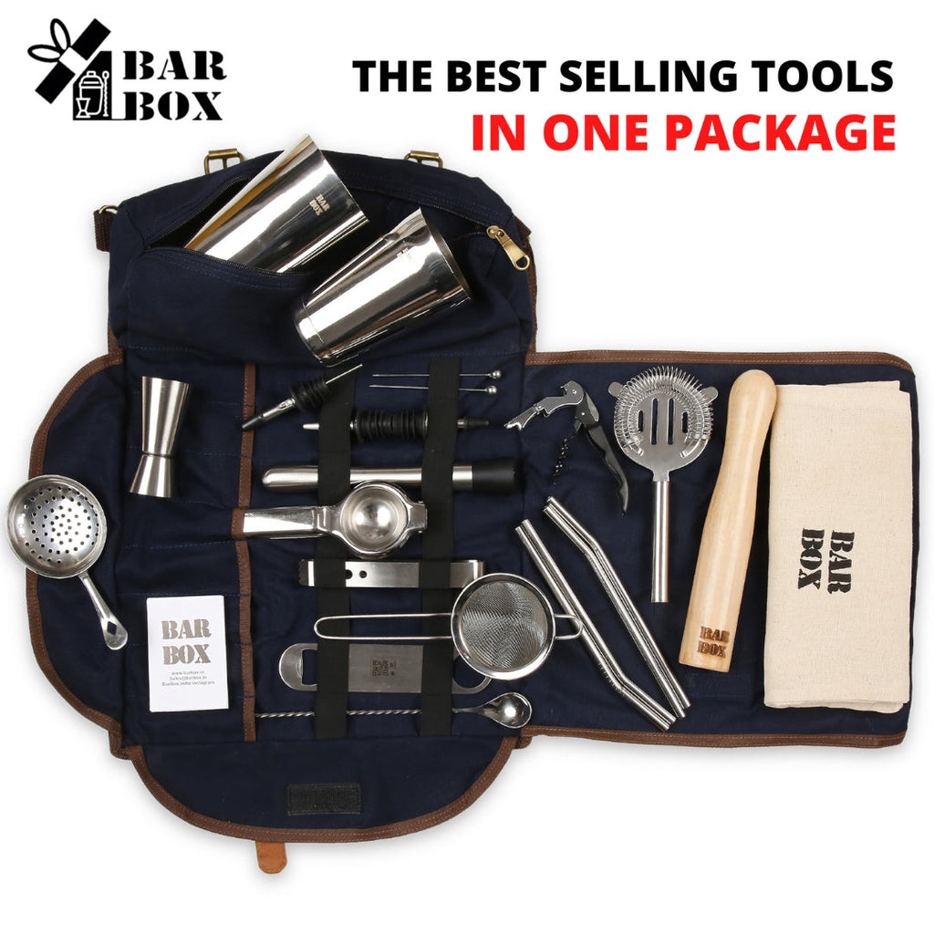 Bar Box Cocktail & Barware Tool Sets BarBox Mega Bartender Travel Kit Bag(BLue)(24pcs)