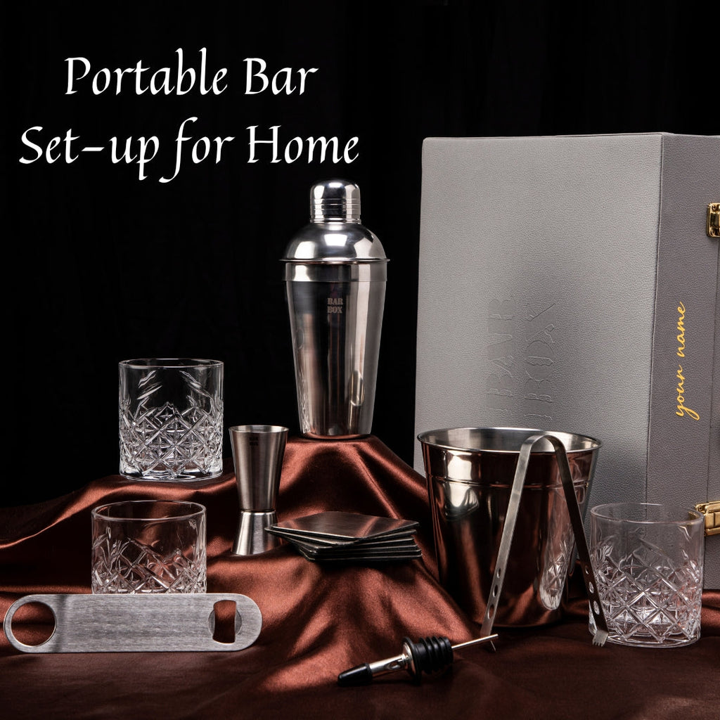 Bar Box BarBox Portable Bar Set in Leather case with 3 Whiskey Glass(Vintage Beige)