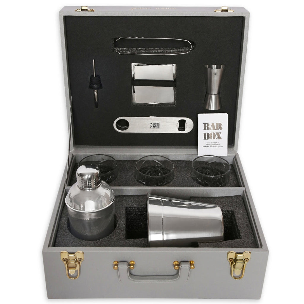 Bar Box BarBox Portable Bar Set in Leather case with 3 Whiskey Glass(Vintage Beige)