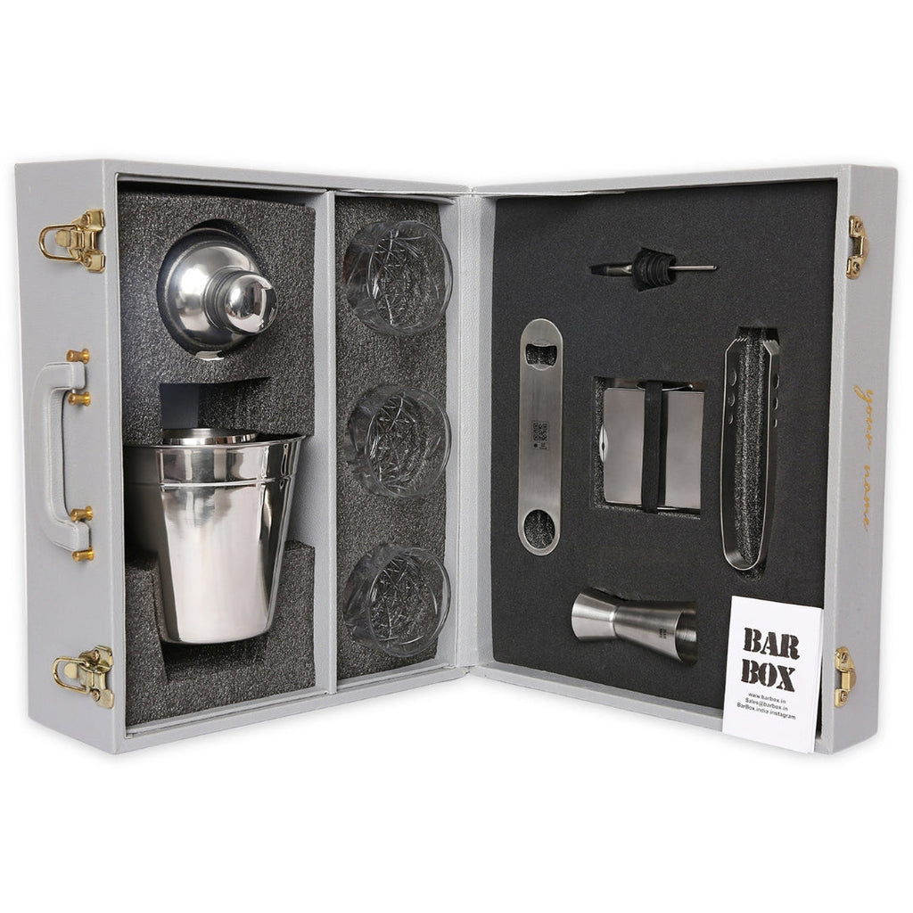 Bar Box BarBox Portable Bar Set in Leather case with 3 Whiskey Glass(Vintage Beige)