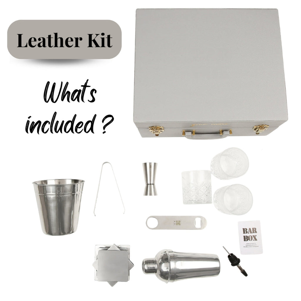 Bar Box BarBox Portable Bar Set in Leather case with 3 Whiskey Glass(Vintage Beige)