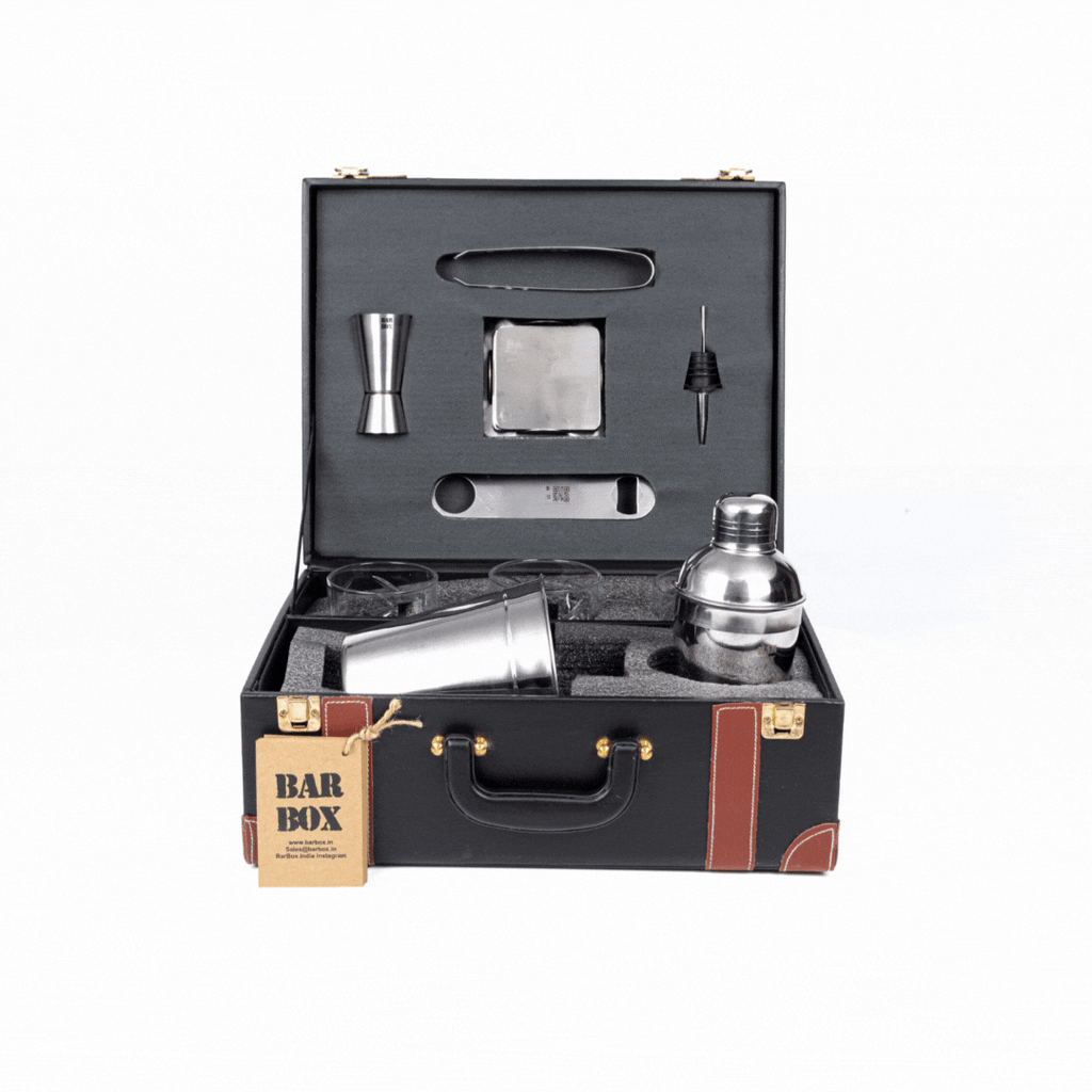 Bar Box BarBox Portable Bar Set in Leather case with 3 Whiskey Glass(Vintage Black)