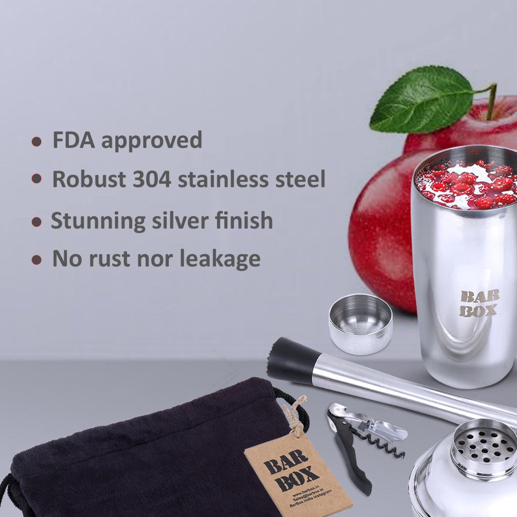 Bar Box Cocktail & Barware Tool Sets BarBox Portable Bartender Kit in Velvet Bag(09 pcs set)