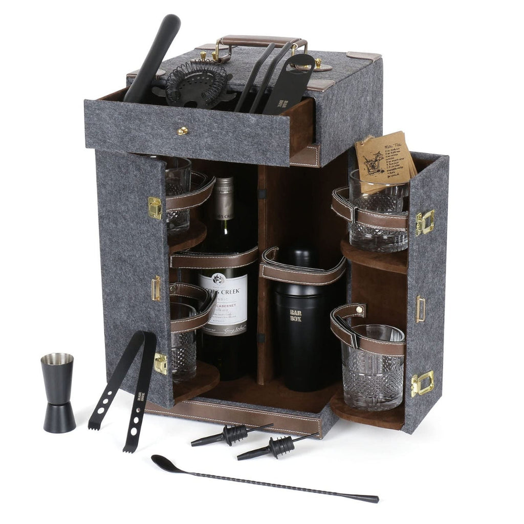 Bar Box BarBox Portable leather Bar cabinet (16-Pcs)(Grey - Metallic Black)