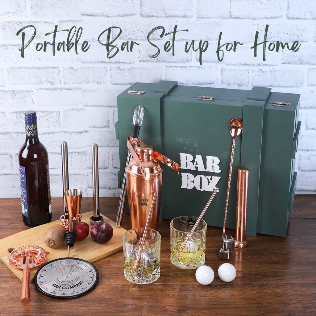 Bar Box BarBox Standard Bartender Kit in Military Green Wooden Crate (29-piece)(Rose Gold)