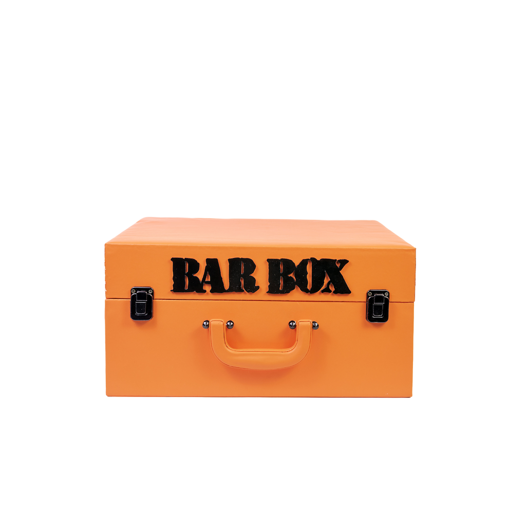 Bar Box Premium Travel Cocktail Bar Set 13 Piece Portable Bar Box Bartender Kit with Hip Flask,Cocktail Shaker Set and 6 Drink Glasses (Orange - Black Matte)