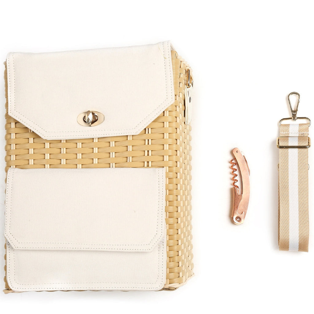 Bar Box Corsica Insulated Wine Basket with Wine Accessories | Picnic Basket | Corkscrew Opener | Bar Sets