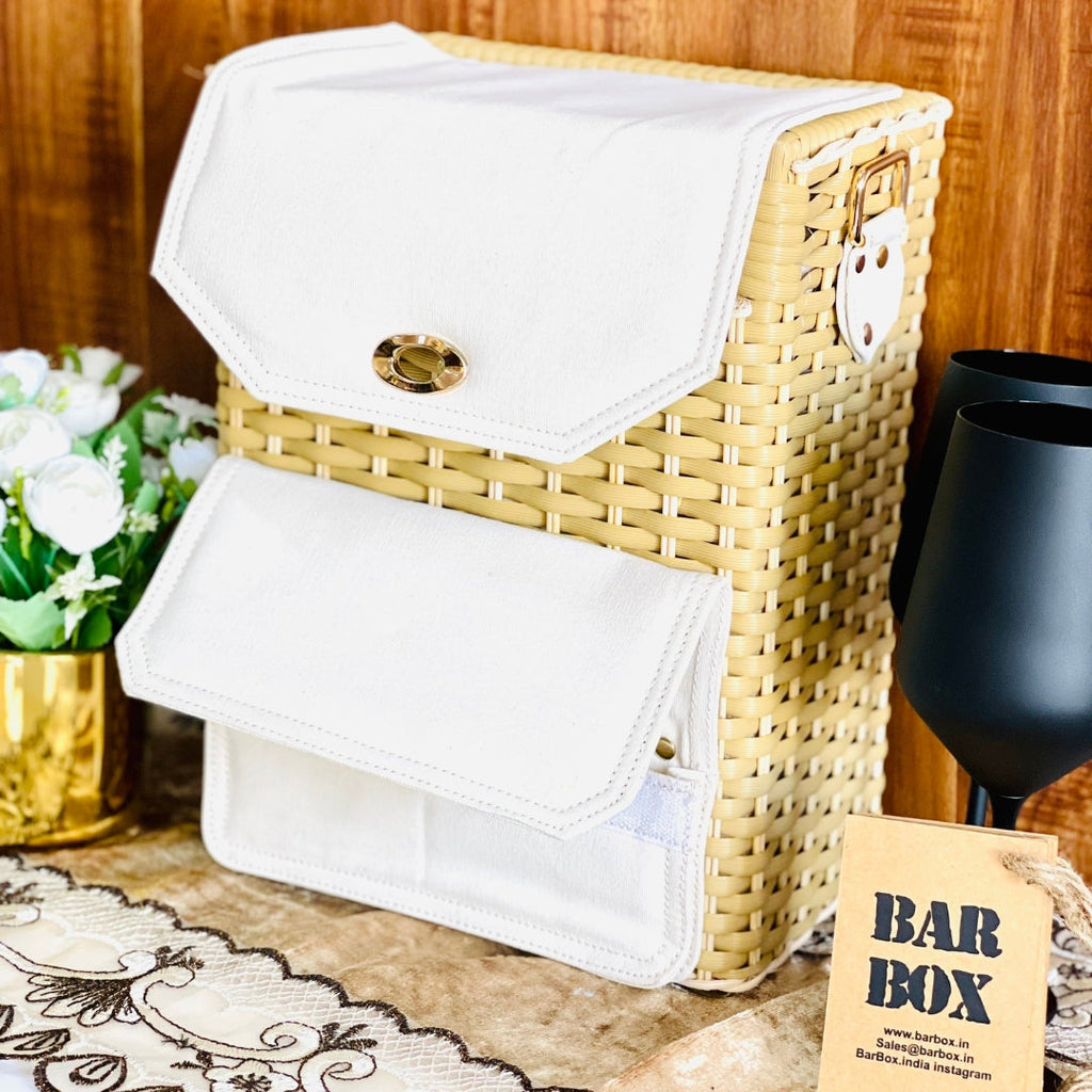 Bar Box Corsica Insulated Wine Basket with Wine Accessories | Picnic Basket | Corkscrew Opener | Bar Sets