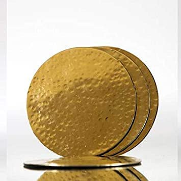 Bar Box Gold Plating Hammered Design Coasters with Velvet Base for Drinks, Mugs