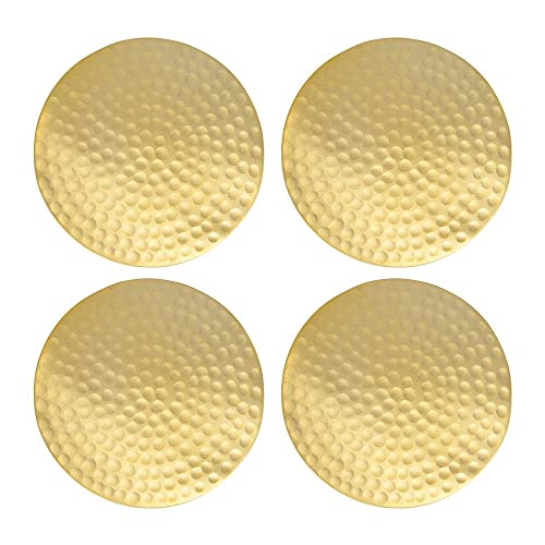 Bar Box Gold Plating Hammered Design Coasters with Velvet Base for Drinks, Mugs