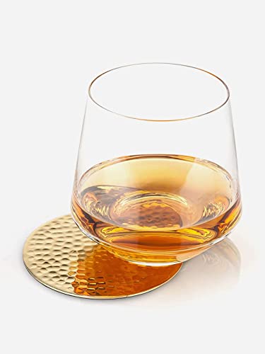 Bar Box Gold Plating Hammered Design Coasters with Velvet Base for Drinks, Mugs