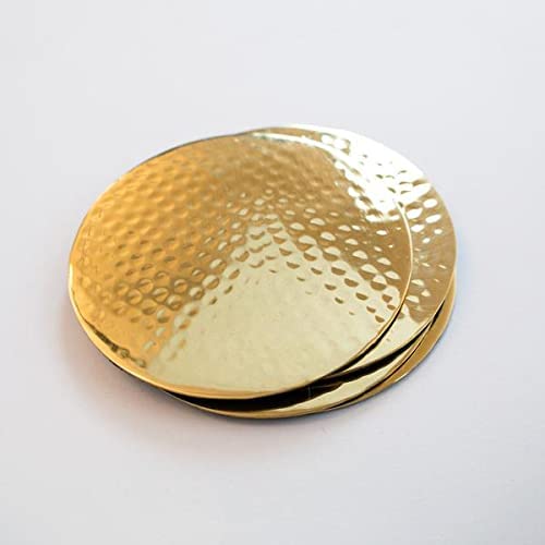 Bar Box Gold Plating Hammered Design Coasters with Velvet Base for Drinks, Mugs