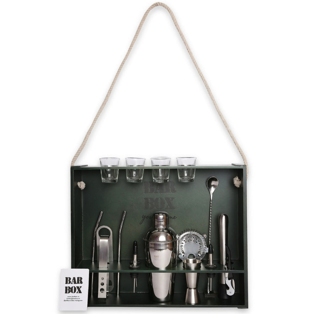 Bar Box Home Bar Kit with Military Green Wall-mount Stand (19-Pcs)