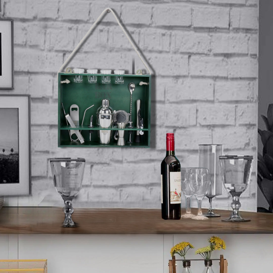 Home Bar Kit with Military Green Wall-mount Stand (19-Pcs) – Bar Box