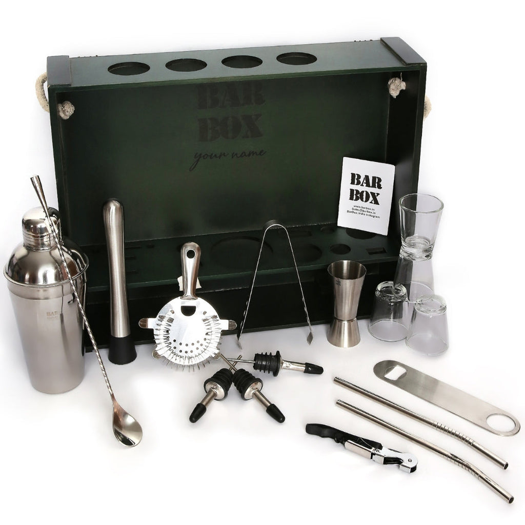 Bar Box Home Bar Kit with Military Green Wall-mount Stand (19-Pcs)