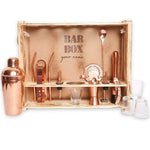 Bar Box Cocktail & Barware Tool Sets Home Bar Kit with Rustic Wood Wall-mount Stand (19-Pcs)(Rose Gold)