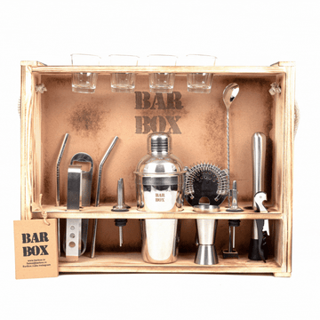 Bar Box Home Bar with Rustic Wood Wall-mount Stand (19-Pcs)(Silver)