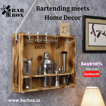 Bar Box Home Bar with Rustic Wood Wall-mount Stand (19-Pcs)(Silver)
