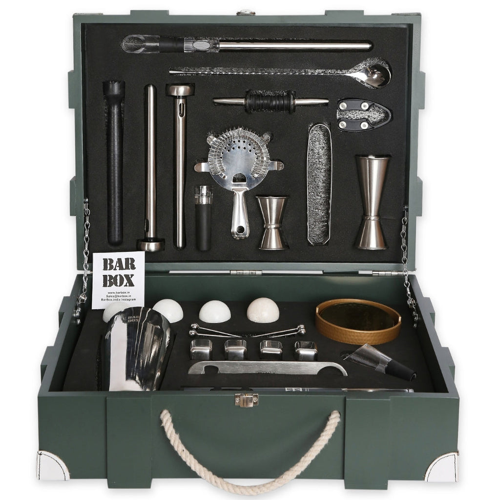 Bar Box Military Green The Bar Chest 3.0 | Complete Bartender Kit | 36 Pcs Bar set in Military Crate