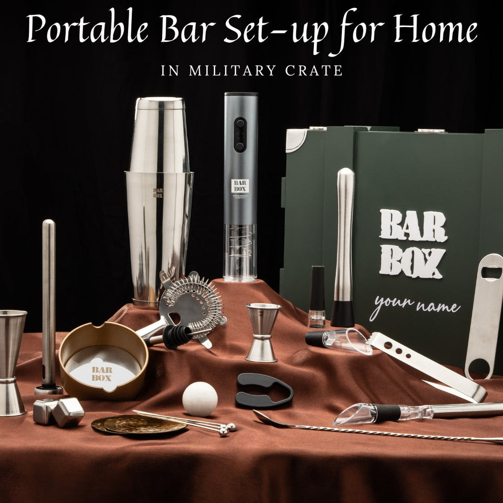 Bar Box The Bar Chest 3.0 | Complete Bartender Kit | 36 Pcs Bar set in Military Crate