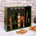 BarBox1 Cocktail & Barware Tool Sets Home Bar Kit with Military Green Wall-mount Stand (19-Pcs)(Rose Gold)